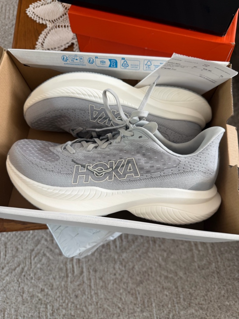 Hoka Light Gray and White Cushioned Running Shoes new in box